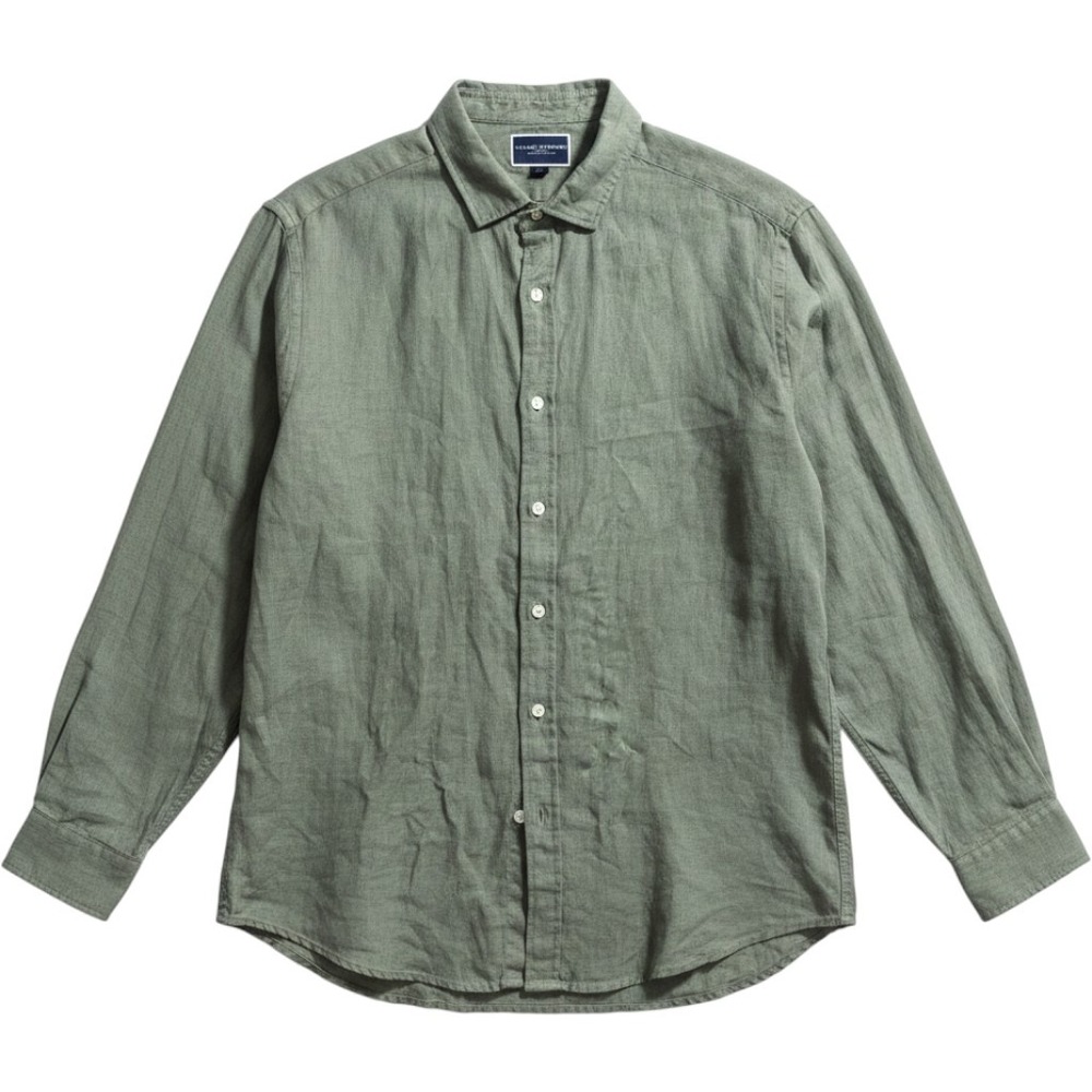 Charles Tyrwhitt Mens XL Classic Fit 100% Linen Long Sleeve Shirt Sage Green